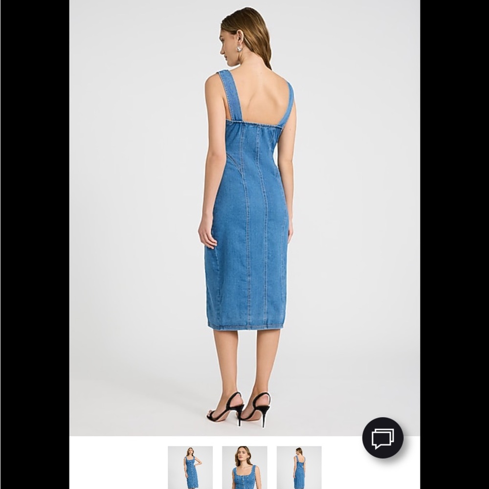 Express Blue Denim Midi Dress with Front Buttons - Picture 2 of 3